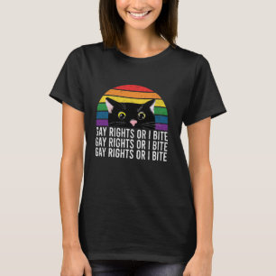 Camiseta Direitos Gay Ou Eu Mordo Gato Aliado LGBT Mês do O