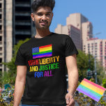 Camiseta Direitos LGBTQ Arco-Íris Orgulho gay<br><div class="desc">LGBTQ Rights Rainbow Pride American Flag design que lê Com Liberdade e Justiça para Todos. A comunidade LGBTQ merece igualdade. Defender a nossa Constituição e exigir direitos iguais a todas as pessoas que se identifiquem como gay, bissexuais, transexuais, rainhas e transexuais. Seja um aliado e apoie seus amigos com ativismo...</div>