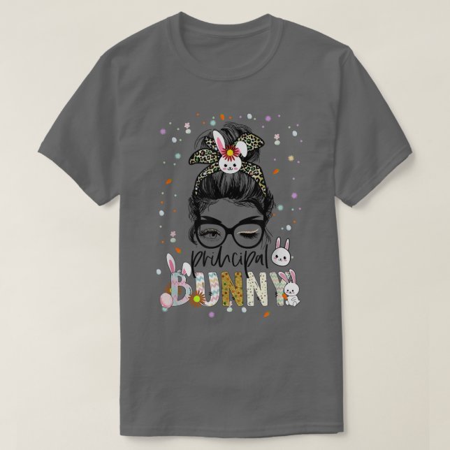 Camiseta Diretor da Escola Bunny Leopard Messy Bun (Frente do Design)