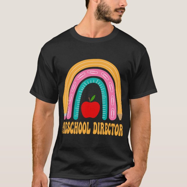 Camiseta Diretor Da Pré-Escola Rainbow Cute De Volta À Esco (Frente)
