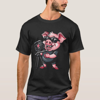 Camiseta Diretor de cinema Camera Man Pig Engraçado