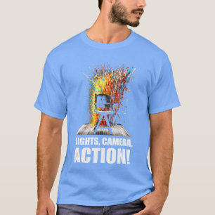 Camiseta Diretor de Filme Ação Câmera Luzes Clapper de Film