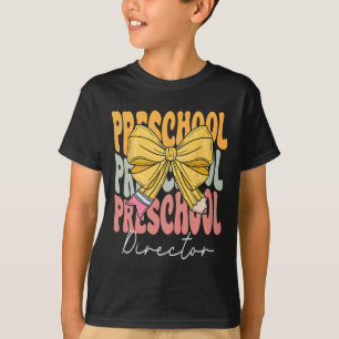 Camiseta Diretor de Pré-Escola Groovy Coquette Laço Fofo De
