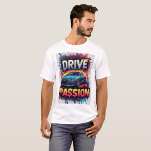 Camiseta Dirigir carro esportivo azul com arte da paixão