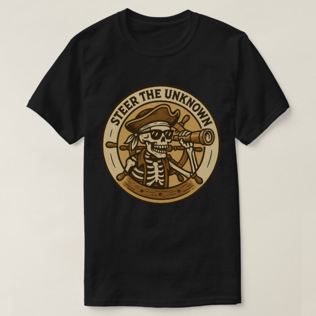 Camiseta Dirija o Esqueleto Pirata Desconhecido (Frente do Design)