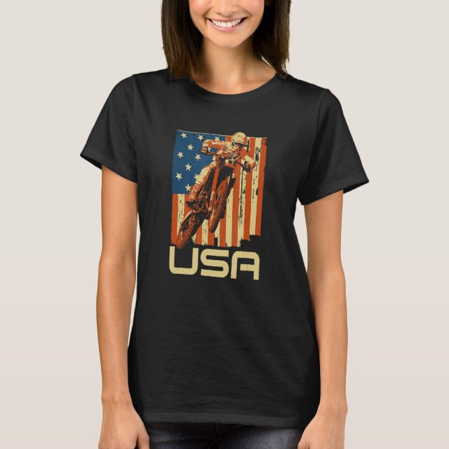 Camiseta Dirt Bike 4th of July Motocross American Flag MX R (Frente)