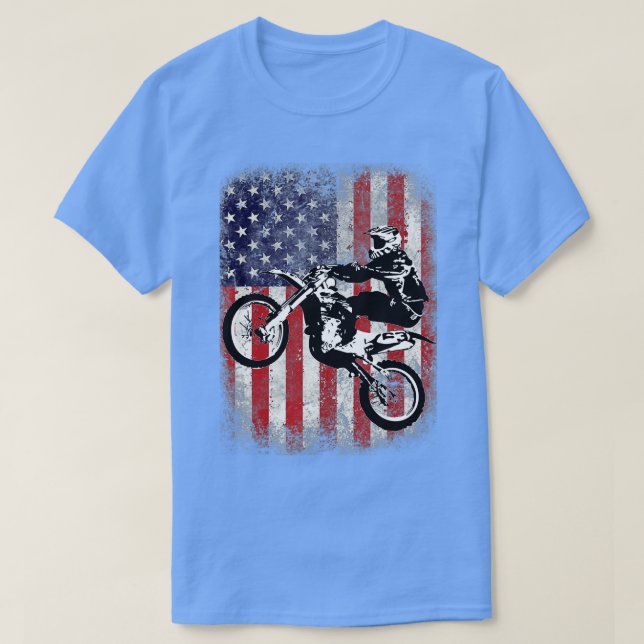 Camiseta Dirt Bike American Flag Motocross Biker 4 de julho (Frente do Design)