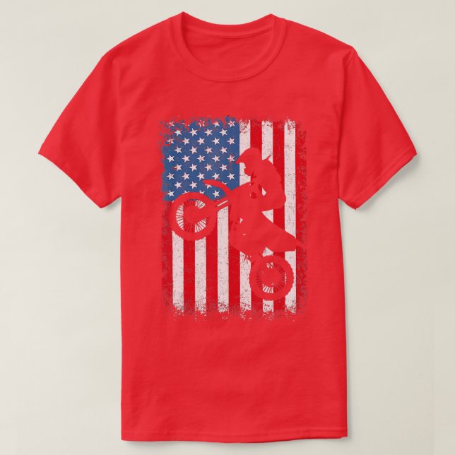 Camiseta Dirt Bike American Flag Motocross Biker 4 de julho (Frente do Design)