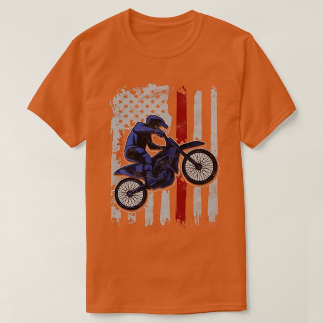 Camiseta Dirt Bike American Flag Motocross Biker 4 de julho (Frente do Design)