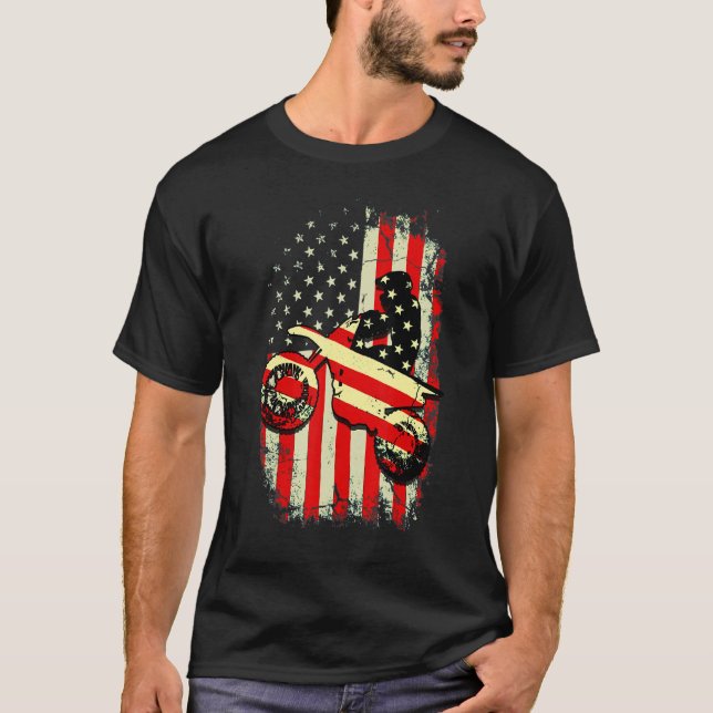 Camiseta Dirt Bike American Flag Motocross Biker 4th De Jul (Frente)