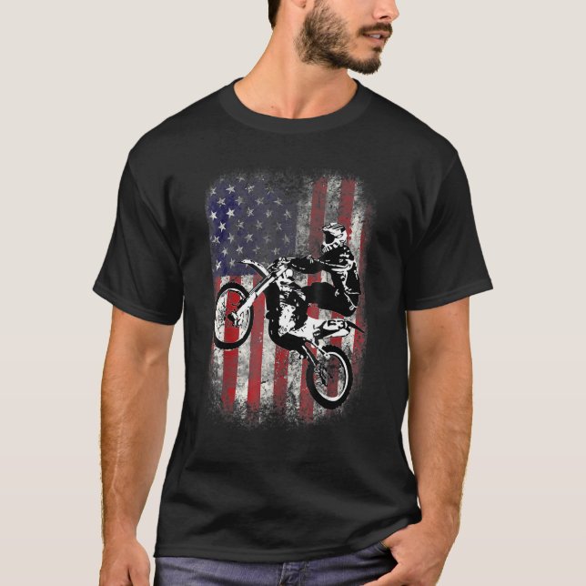 Camiseta Dirt Bike American Flag Motocross Biker 4th De Jul (Frente)