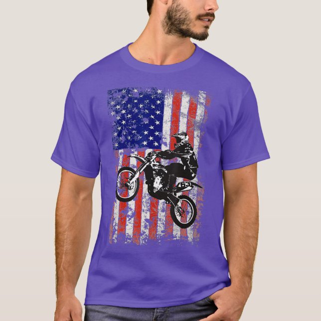 Camiseta Dirt Bike Motocross Biker American Flag USA 4th (Frente)
