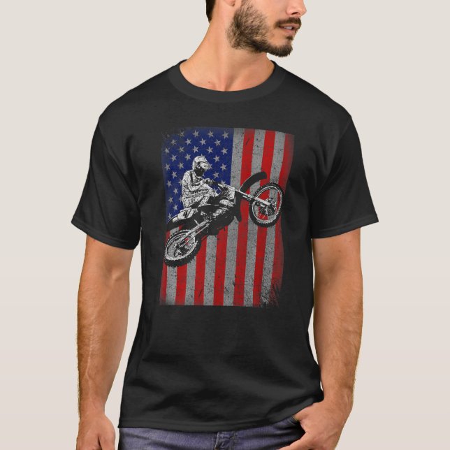 Camiseta Dirt Bike Rider Motocross Racer Flag americano (Frente)
