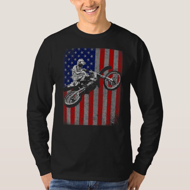 Camiseta Dirt Bike Rider Motocross Racer Flag americano (Frente)