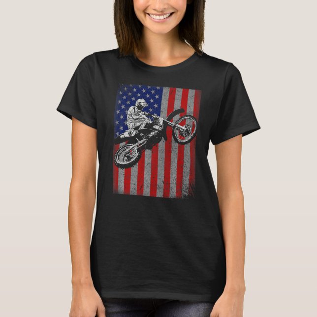 Camiseta Dirt Bike Rider Motocross Racer Flag americano (Frente)