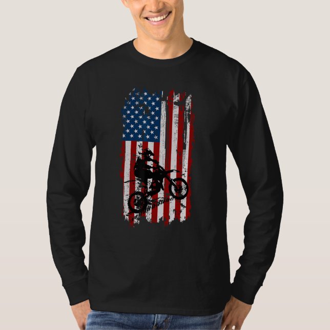 Camiseta Dirt Bike USA Flag Motocross American Flag (Frente)