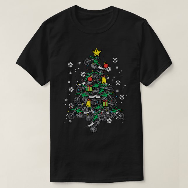 Camiseta Dirt Bikes Árvore de Natal Xmas Pajamas PJs Motocr (Frente do Design)