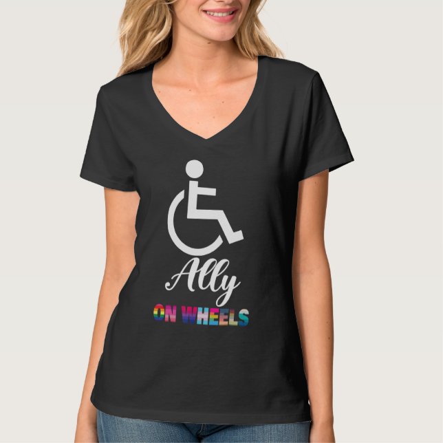 Camiseta Disability Pride Awareness   Ally On Wheels Wheelc (Frente)