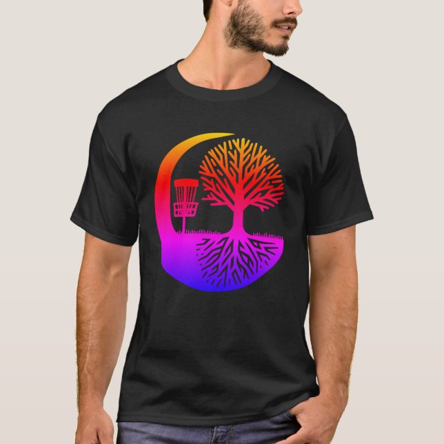 Camiseta  Disc Golf and Tree Roots Silhouette  (Frente)