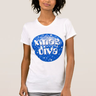 Camiseta Disco Azulejos Azul Escuro "xmas diva" pequeno bra