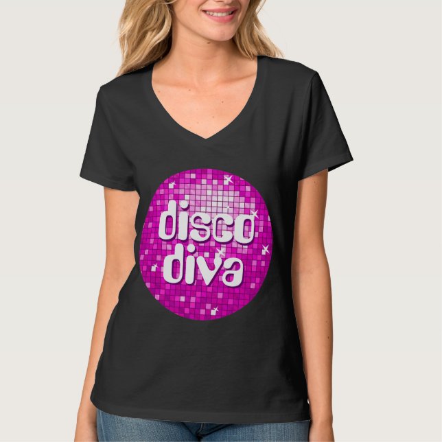 Camiseta Disco Azulejos "disco diva" cor-de-rosa (Frente)