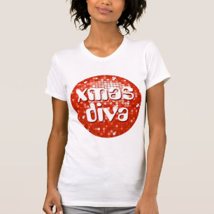 Camiseta Disco Azulejos Red 'xmas diva' senhoras petitas br