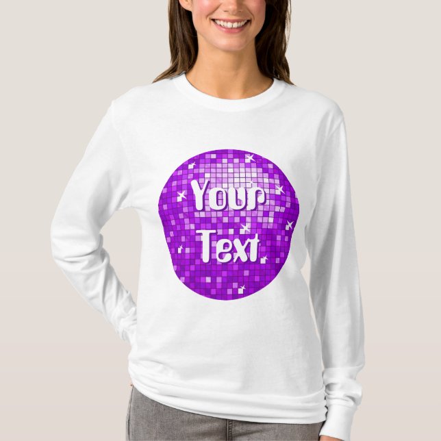 Camiseta Disco Azulejos Roxo 'Seu Texto' em manga longa (Frente)
