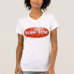Camiseta Disco Azulejos Vermelho 'Seu Texto', mulheres bran