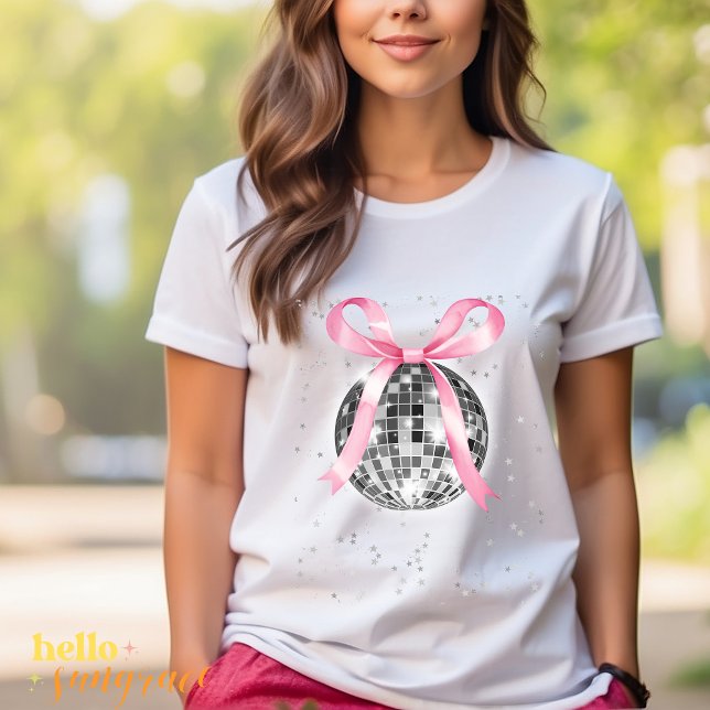 Camiseta Disco Ball T-shirt with Pink Bow (Criador carregado)