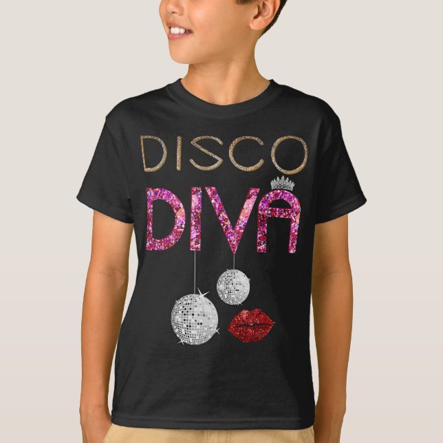 Camiseta Disco Diva Damas Disco Dourado Ball Silver Red Láb (Frente)