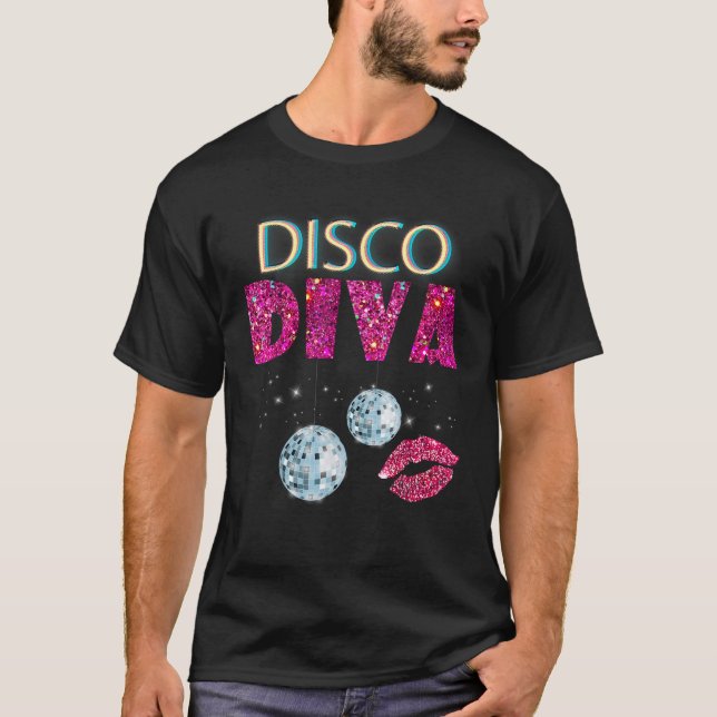 Camiseta Disco Diva Damas Disco Dourado Ball Silver Red Láb (Frente)
