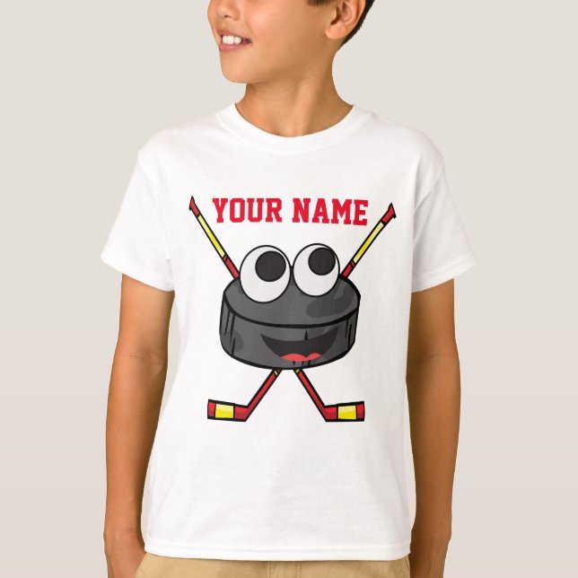 Camiseta Disco e varas bonitos personalizados de hóquei em (Frente)