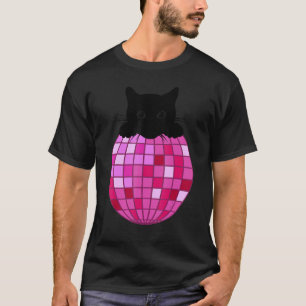 Camiseta Disco estésico Gato de Disco Preto, Rosa Quente