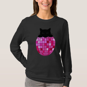 Camiseta Disco estésico Gato de Disco Preto, Rosa Quente
