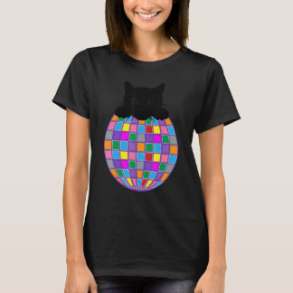 Camiseta Disco estético Bola Psicodélica Negra Gato Disco C