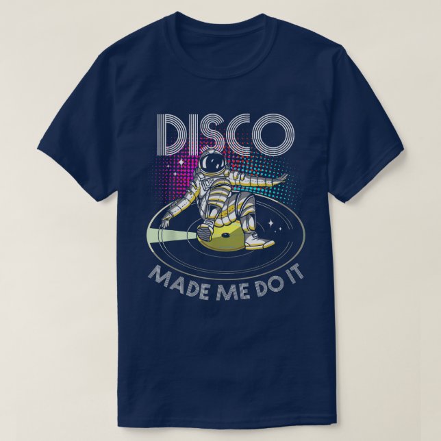 Camiseta Disco me fez fazer issoAstronauta DJ (Frente do Design)