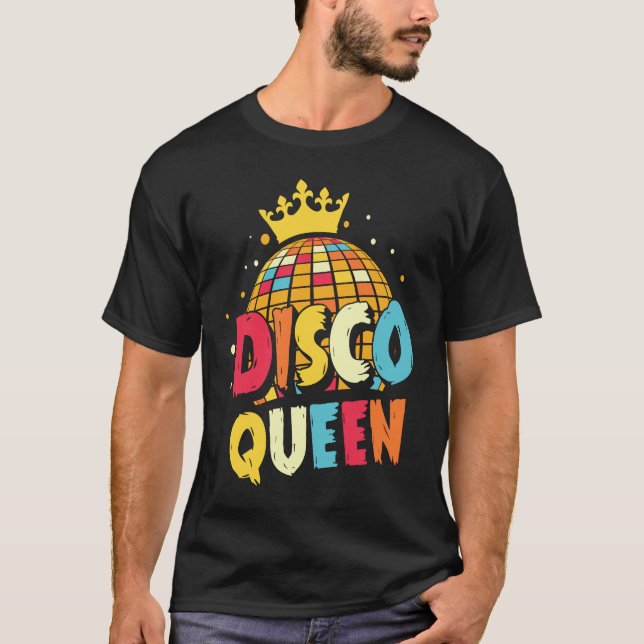 Camiseta Disco Queen 1970s Retro Party 70s Matching Hallowe (Frente)