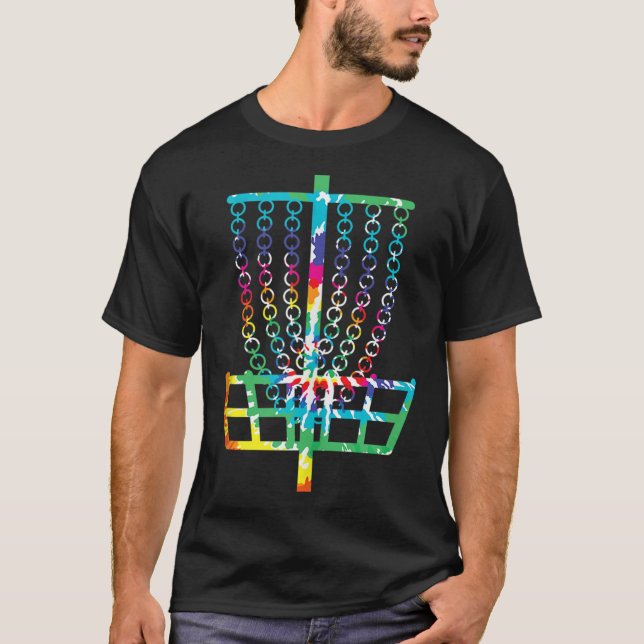 Camiseta Disco Retroativo Cesto de Golf Hippie Rainbow Tie  (Frente)