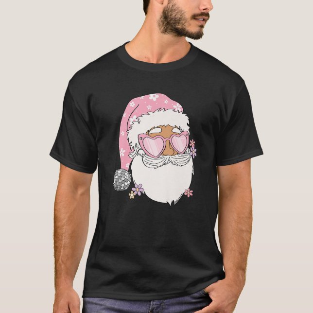 Camiseta Disco Santa Claus Pink Papais noeis Rosa de Natal  (Frente)