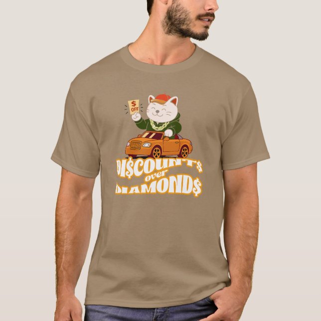Camiseta Discounts Over Diamonds – Funny Cat Saving Money D (Frente)