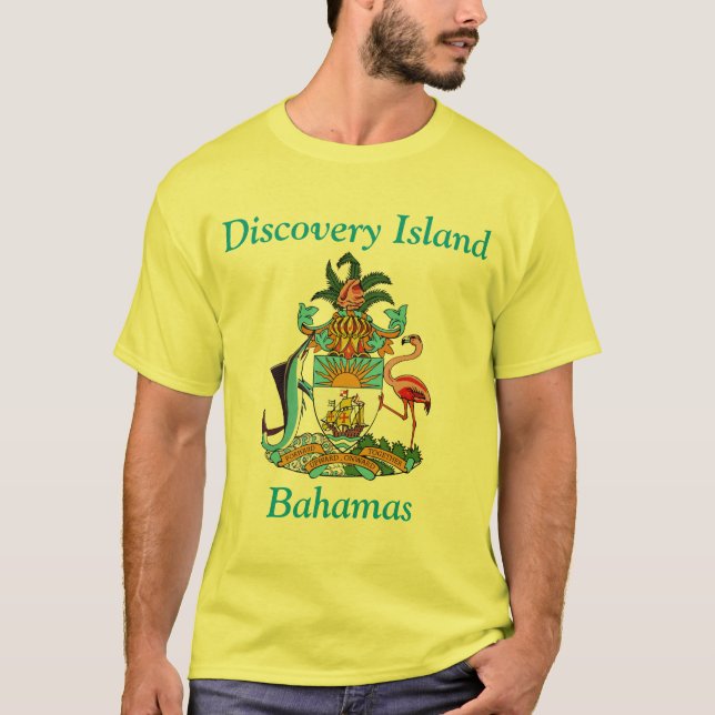 Camiseta Discovery Island, Bahamas com Casaco de armas (Frente)