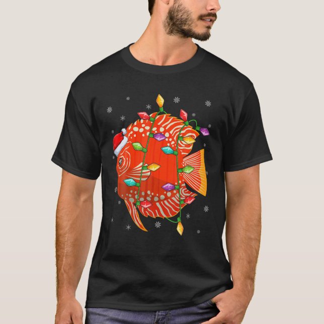 Camiseta Discus Fish Xmas Lighting Reindet Hat Discus Chri (Frente)