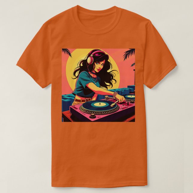 Camiseta Diseo Retro DJ Mujer Msica Arte Vintage (Frente do Design)