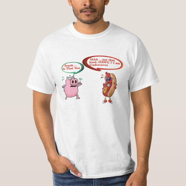 Camiseta Disfarce de CHURRASCO de Cachorro Quente Sobre Eng (Frente)
