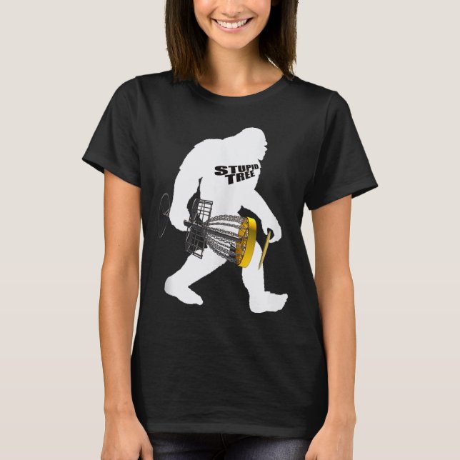 Camiseta Disk Golf Tocando Pé Grande Com Uma Cota De Árvore (Frente)