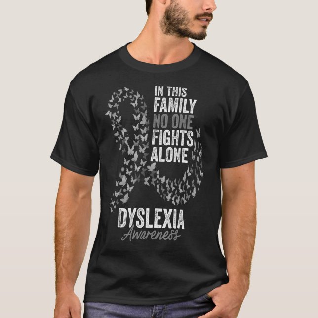 Camiseta Dislexia Sensibilização Mês Borboletas Fita prata  (Frente)