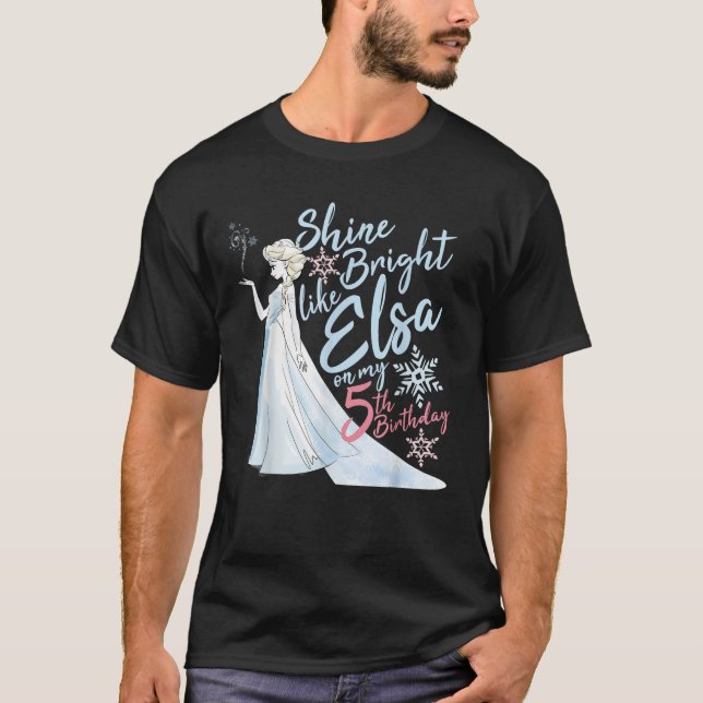 Camiseta Disney Frozen Elsa Brilhou No Meu Aniversário De 5 (Frente)