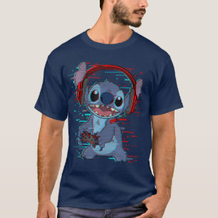 Camiseta Disney Lilo Stitch Gamer Glitch Fone de Ouvido e C