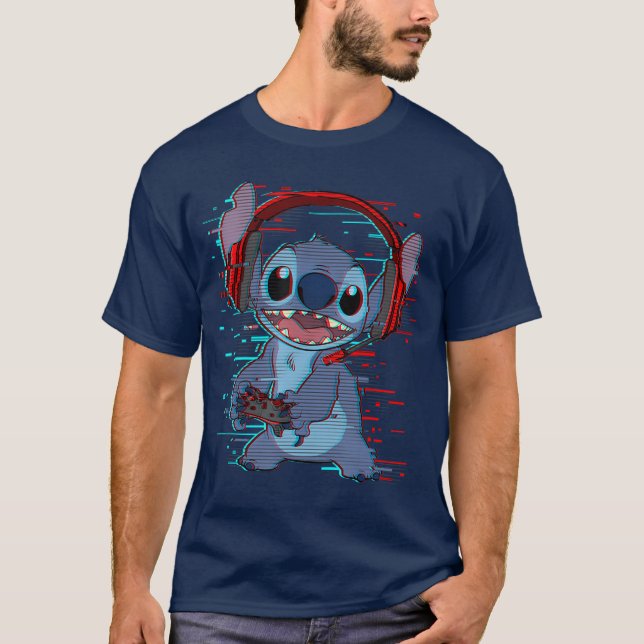 Camiseta Disney Lilo Stitch Gamer Glitch Headset and Contro (Frente)