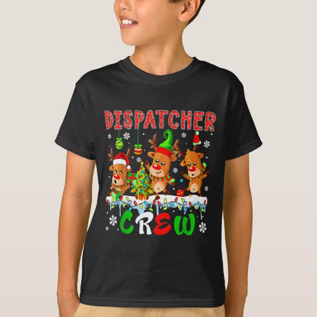 Camiseta Dispatcher Crew Three Cute Santa Elf Reindeers Xma (Frente)
